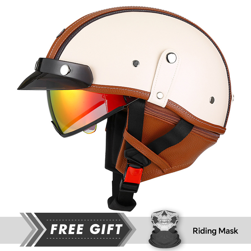 Motorcycle Gear In Store - Yeni Gelenler Deri Retro Yarım Yüz